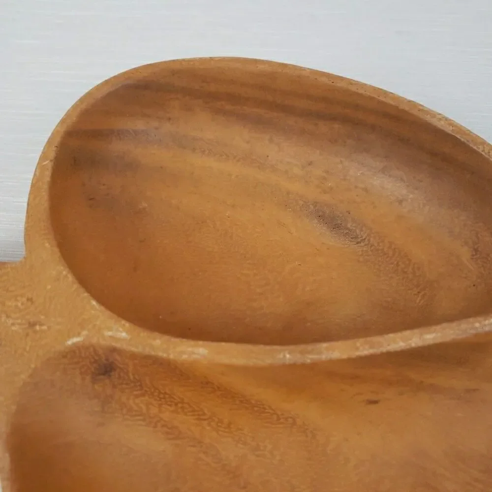 VTG Leilani Monkey Pod Wood Leaf Tray Hollywood Regency MCM Tiki Farmhouse